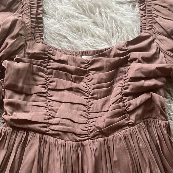 NWT Mustard Seed 'Latte' ruched pleated tiered 3/4 sleeve dress size S - Picture 4 of 8